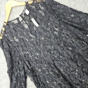 NEW Jackie Bernard Lace Dress Women's Black 20 Vintage Sheer Long Sleeve Floral